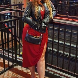 Sexy long sleeve red dress.